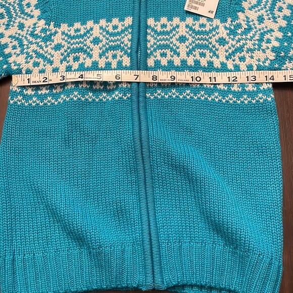 H&M Kids Fair Isle Sweater Zip Cardigan Blue Wool Blend 4-6Y NWT - Picture 7 of 9